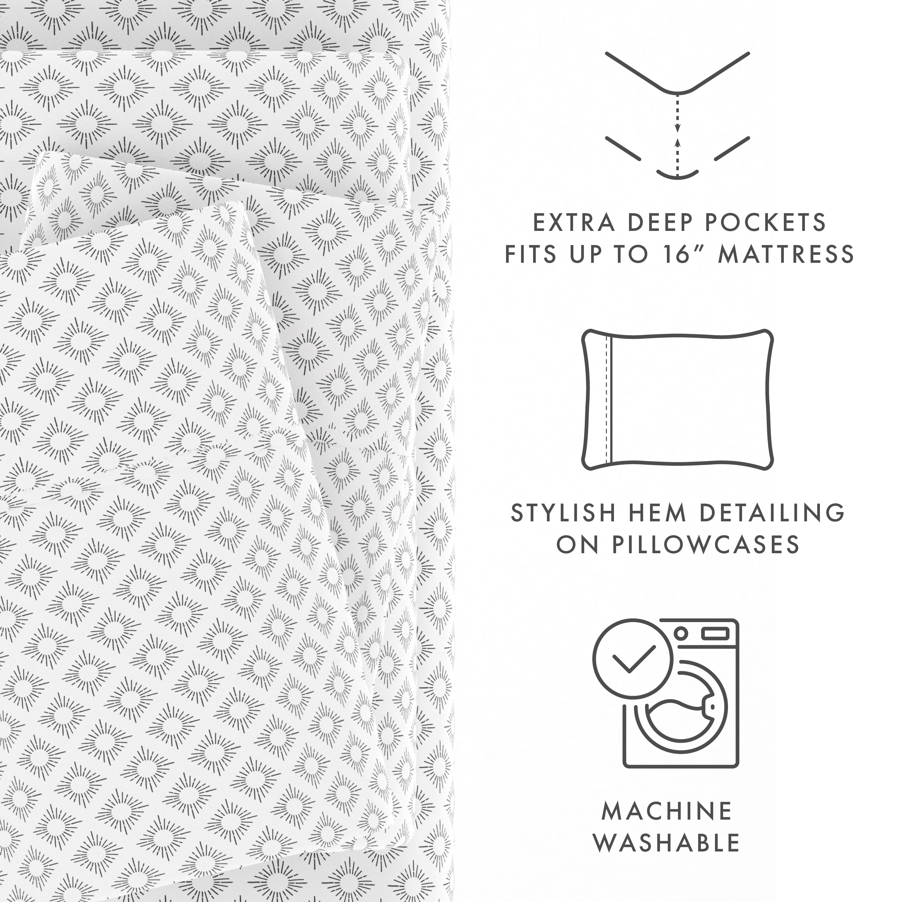 Noble Linens 4 Piece Pattern Microfiber Bed Sheets Set, Gray Polaris, Twin
