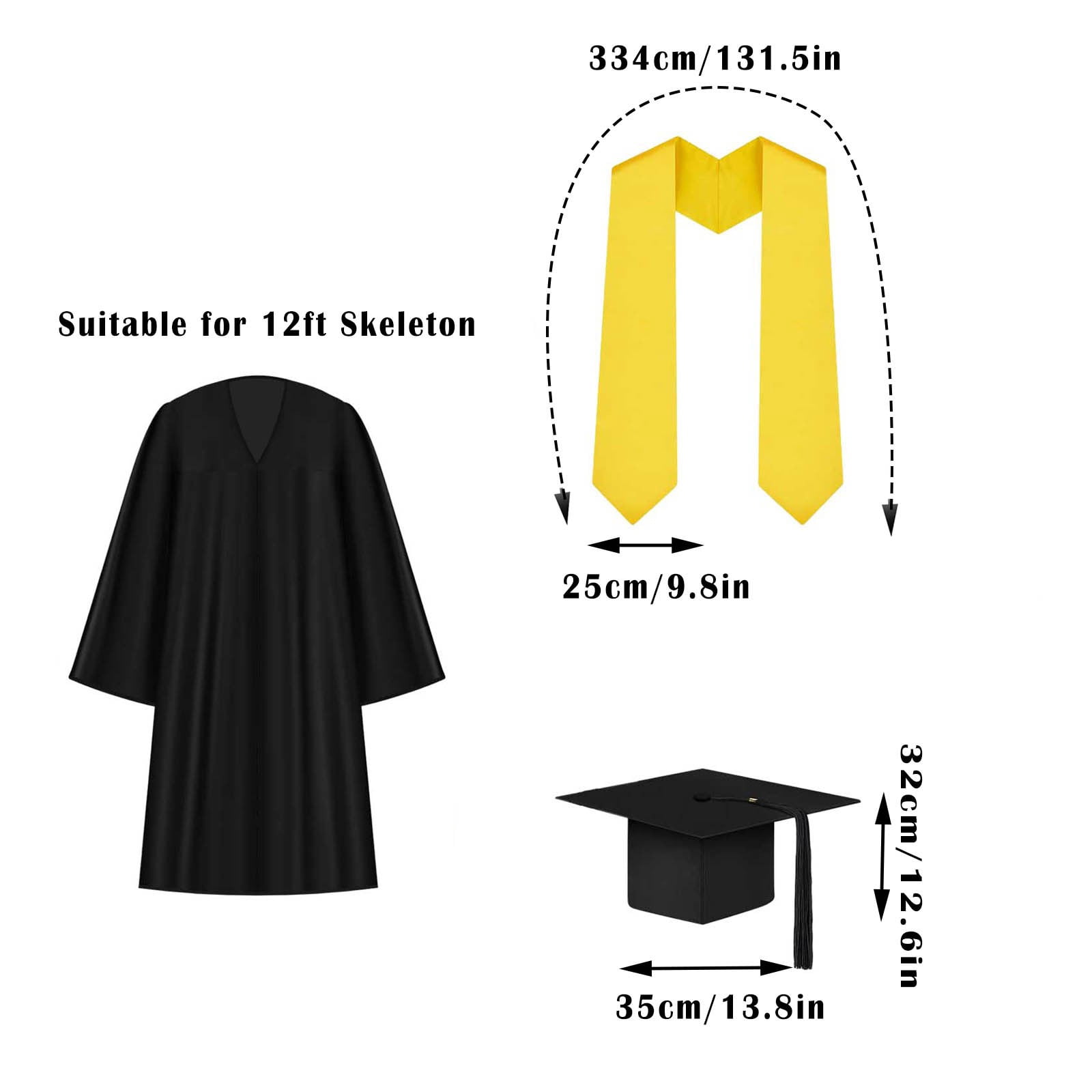 3Pcs Graduation 12ft Skeleton Clothes Accessories Skeleton Graduation Clothing With Hat Shawl Skeleton For 12 Ft Skeleton Dress Graduation Decoration Puppy Party Decorations for Girls Event Horizon