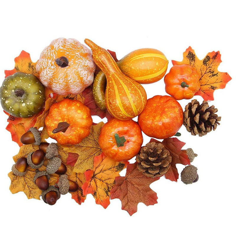 50Pcs Fall Harvest Decor Artificial Mini-Pumpkin Gourd Acorn Berries Maple Leaf 