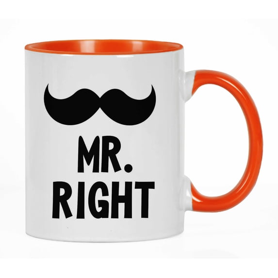 Inkdotpot Mr.Right Funny Novelty 11 Oz Coffee Mugs Great For Groom Engagement Gift Ceramic Mug-Orange