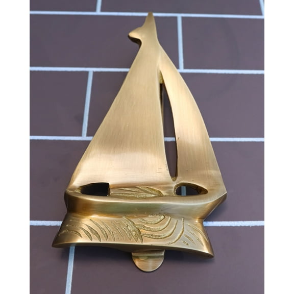 Nautical Brass Metal Golden Sailor Sailboat Boat Ship Door Knocker Sculpture