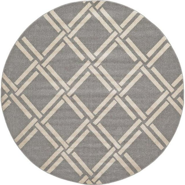 Unique Loom 3116083 8 x 8 ft. Detroit Trellis Round Rug, Gray