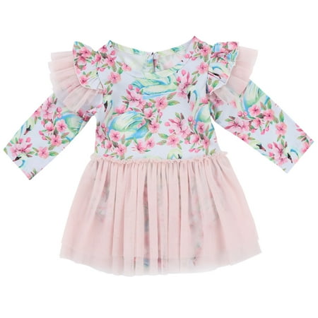 

StylesILove Infant Baby Floral Print Ruffle Shoulder Long Sleeve Tutu Romper Dress (100/24-36 Months)