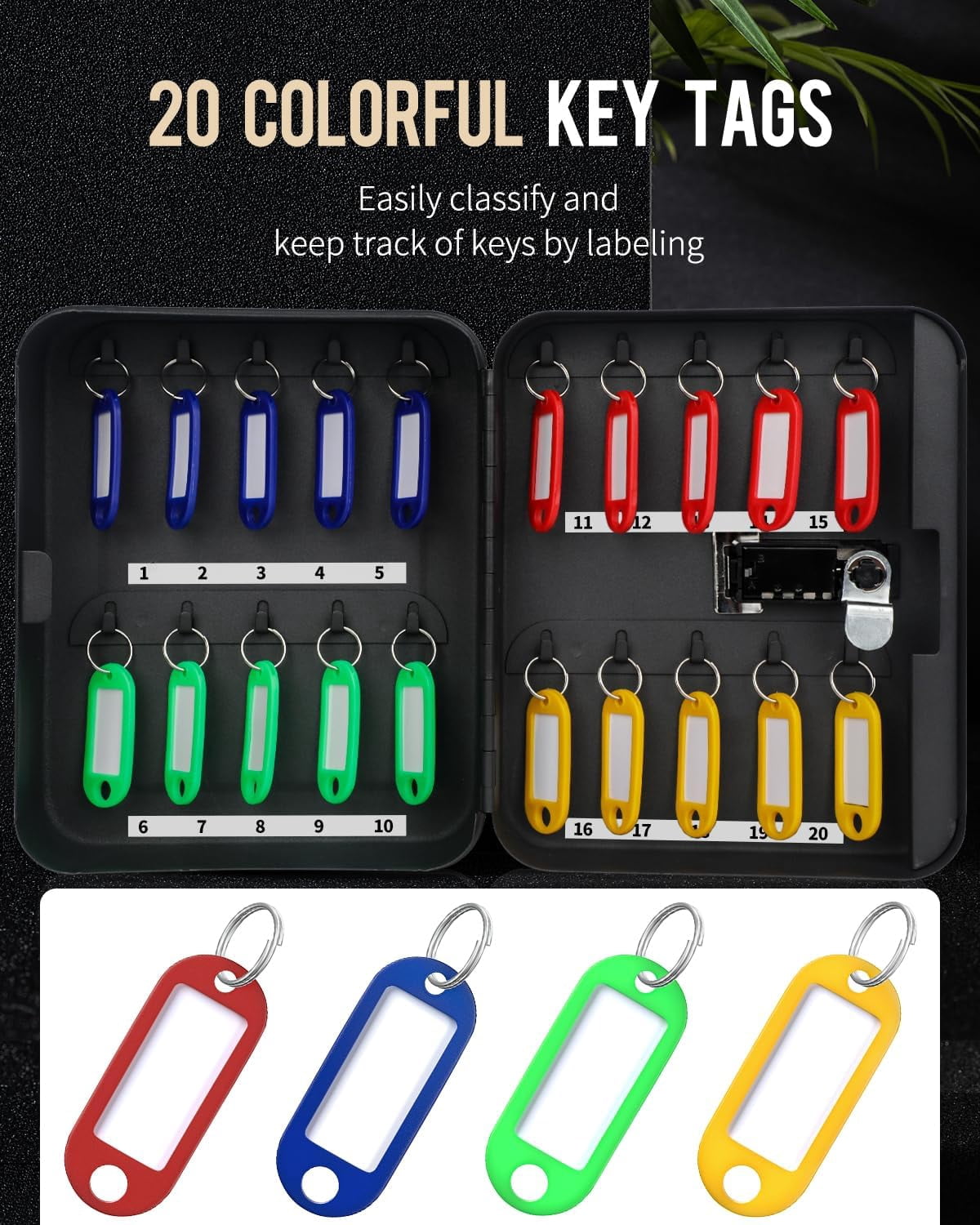 20 Position Key Cabinet with Combination Lock Resettable White Digital Security Storage Box Steel Key Organizer with Colorful Key Tag Labels Stickers and Hooks