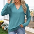 thumbnail image 6 of yillto Women Long Sleeve Tops Basic Loose Solid Color Lightweight Sweatshirt V Neck Pullover Plain Shirts, 6 of 7