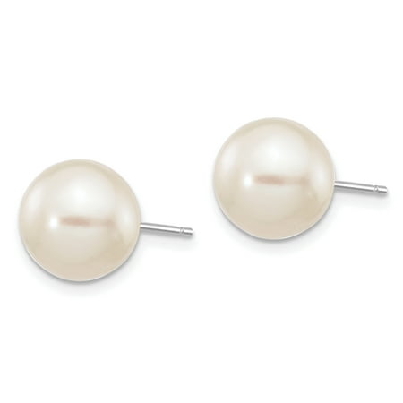 Pearls - 14k White Gold 9-10mm White Round FW Cultured Pearl Stud Post ...