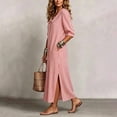 thumbnail image 5 of Guieoi Summer Dresses for Women Plus Size Collared Mid-Sleeve Side-Slit Striped Dress with Pockets Pink XL, 5 of 6