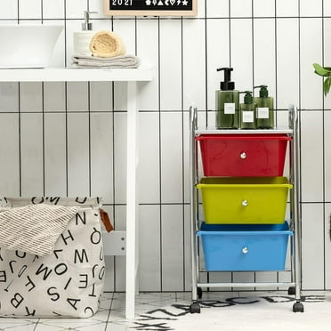 Rolling Cart Storage Bin 3 Drawes Plastic Drawers With Multicolor