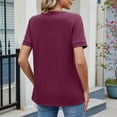 thumbnail image 4 of Women's Short Sleeve Blouses Dressy Casual Crew Neck Chiffon Shirt Fashion Summer Loose Pleated Tunic Tops (Wine L), 4 of 6