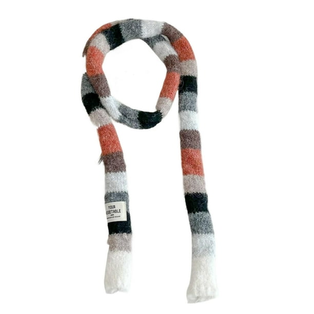 Guardurnaity Bufanda suave a rayas estilo Y2K, tejida en fibra acrílica, para la mujer moderna y fashionista, bufanda delgada para mujer, bufanda Accesorios de disfraces tipo+2 190 x 10 cm