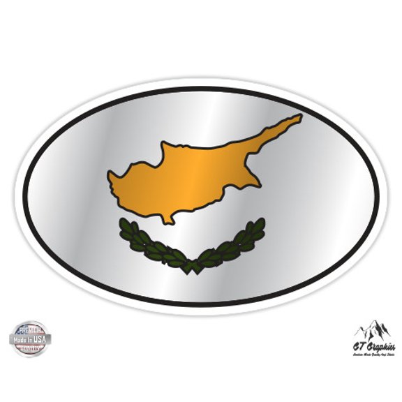 Cyprus Flag Oval - 5" Vinyl Sticker - For Car Laptop I-Pad - Waterproof Decal