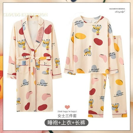 

QWZNDZGR Spring Autumn Elegant Women s Pajamas Sets Pyjamas Long Sleeved Print Cotton Sleepwear Lady Pijamas Homewear Nightgown Fashionn