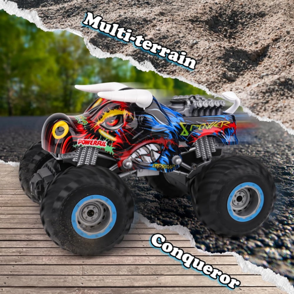 XITZ Triceratops Spray Remote Control Vehicle, 2.4GHz All Terrain Remote Control Monster Cars, 1:16 Monster Truck RC Trucks, Remote Monster Car with Spray Music and Light for Kids
