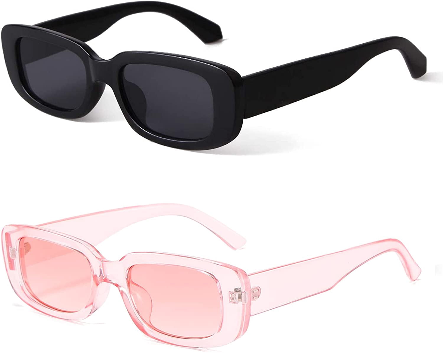 2pcs sunglasses,black frame black lenses + pink frame pink  display picture 3