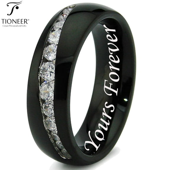 Tioneer Stainless Steel 316L Tapered Cubic Zirconia Wedding Band Promise Ring Comfort Fit7mmYours Forever Engraved