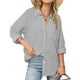 thumbnail image 2 of Ropa para mujer,Camisa de mujer con cuello en V, botones, manga larga, holgada, con bolsillo, mezcla de algodón y lino, túnica informal de trabajo, sopatenor, 2 of 9