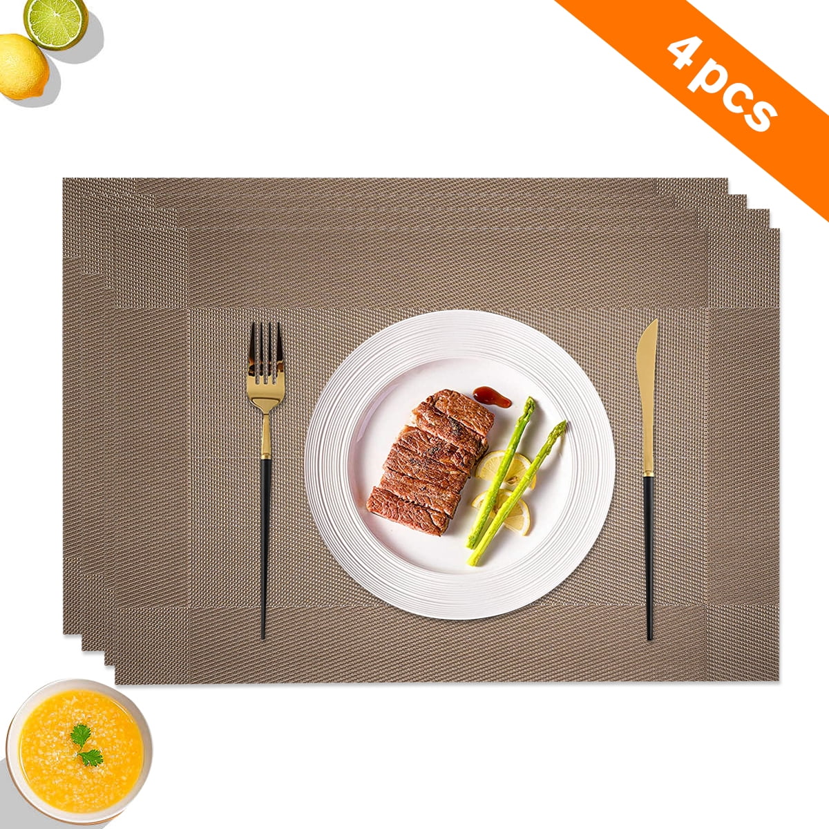 Home Vinyl Woven Placemats for Dining Table, 4 Pcs Rectangle PVC