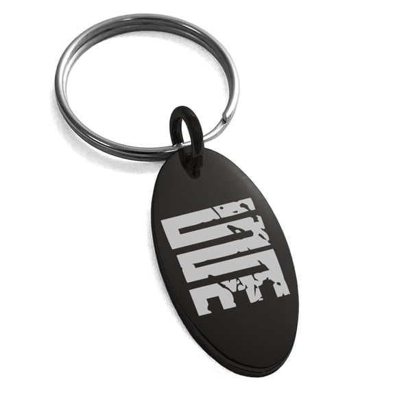 Stainless Steel Ancient Tribal Initiative Rune Engraved Small Oval Charm Keychain Keyring