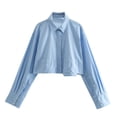 thumbnail image 6 of Summer New Casual Straight Double Pocket Decorated Short Shirt for Women - Light Purple - XS, 6 of 6