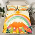 thumbnail image 2 of Manfei Vintage Flower Mushroom Queen Sheet Sets, Cartoon Rainbow Print Flat Sheet, Teen Boy Girl Kid Queen Fitted Sheet, Lightweight Room Decor, 4-Piece, 2 of 7