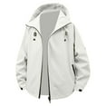 thumbnail image 4 of Plus Size Rain Jacket Women Windbreaker Hooded Jackets Sun Protection Lightweight Jacket Packable Waterproof Rain Coat Hiking Functional Windbreaker Work Coat (White,3XL), 4 of 4