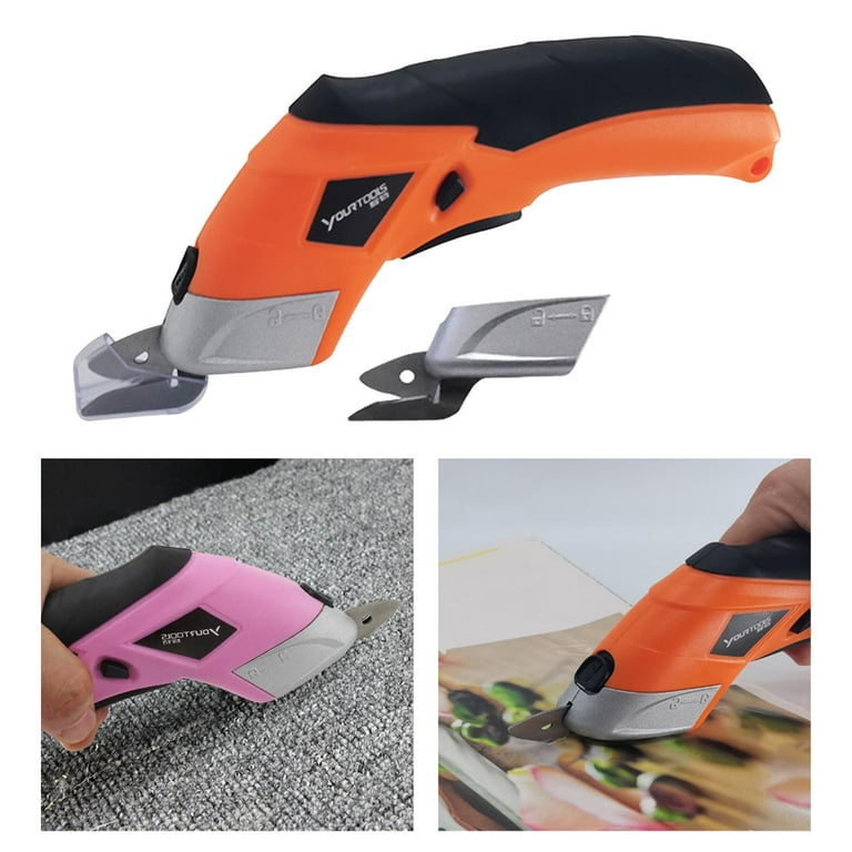 Cordless Electric Scissors Upgraded, Uaoaii 4V Electric Cardboard Box Cutter  w/Storage Case, Safety Lock & LED Light, Rechargeable Fabric Cutter Power  Rotary Cutters for Leather Felt, Effortless 
