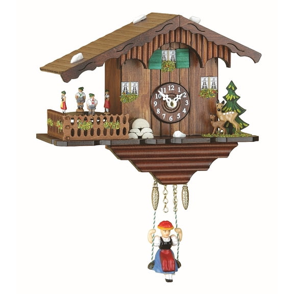 Kuckulino Black Forest Clock Swiss House with quartz movement and cuckoo chime, turning dancers  TU 2019 SQ