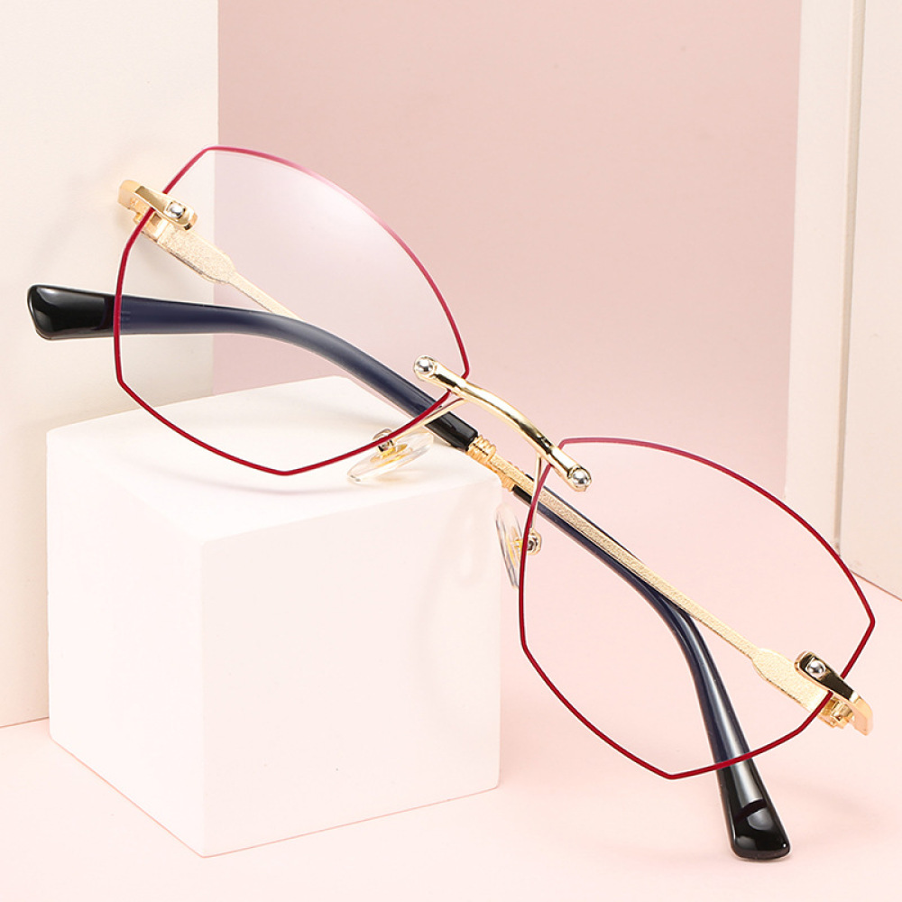 3 Pairs of Rimless Reading Glasses 3.00 for Women, Blue Light Blocking HD Presbyopic Eyeglasses, Gold Red Butterfly Metal Readers +3.00