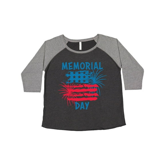 Inktastic Memorial Day Distressed American Flag with Fireworks Women's Plus Size T-Shirt