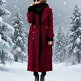 thumbnail image 2 of JGGSPWM Women's Winter Double Breasted Woolen Coat Business Long Sleeved Solid Casual Long Winter Pea Coat with Belt Red XXL, 2 of 6