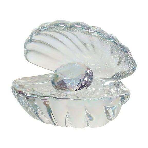 1Pcs Clear Crystal Seashell Figurine Collectible,Glass Shell Figurine with Pearl for Wedding Gift Table Decor