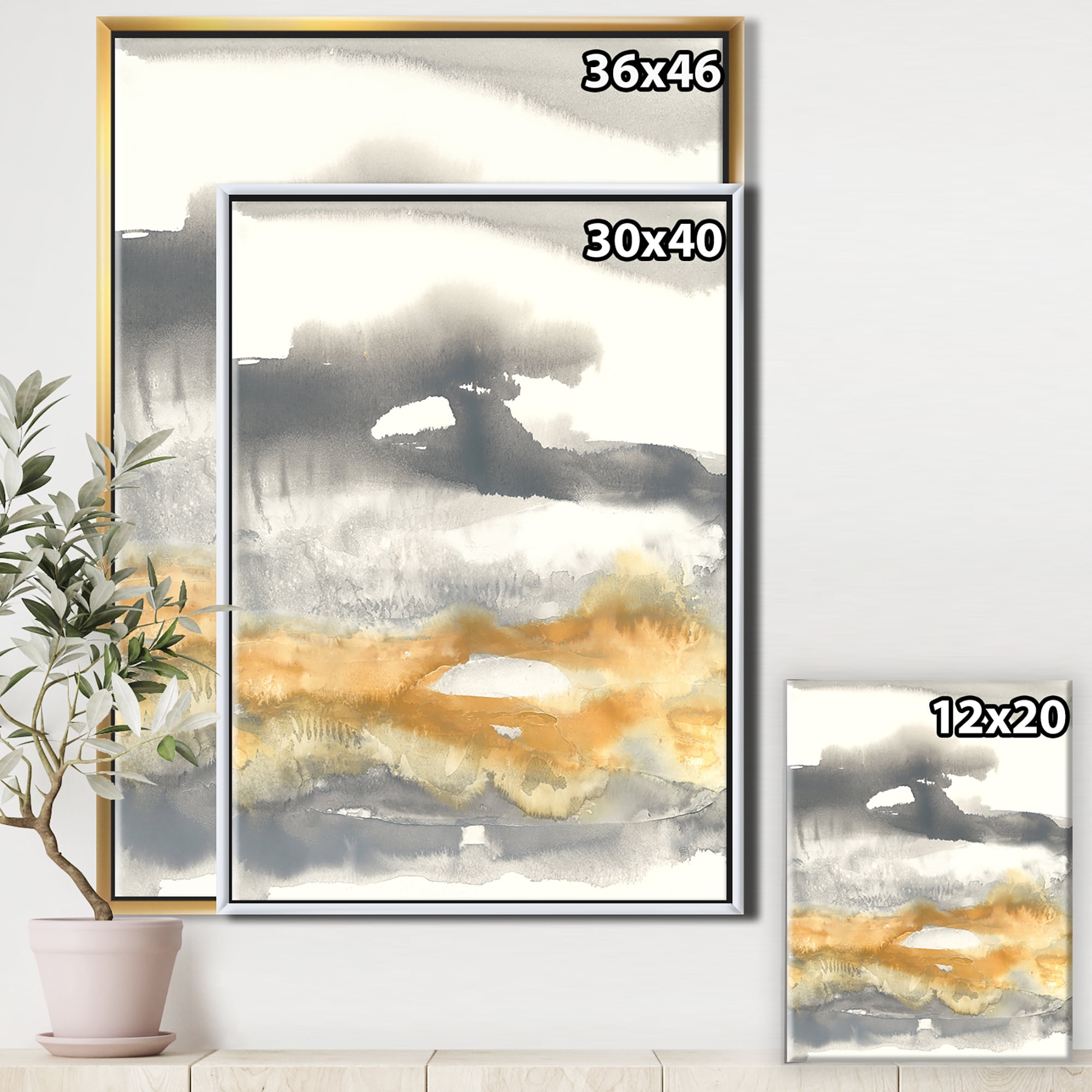 Designart ' Gold Glamour Direction I ' Modern & Contemporary Framed Canvas