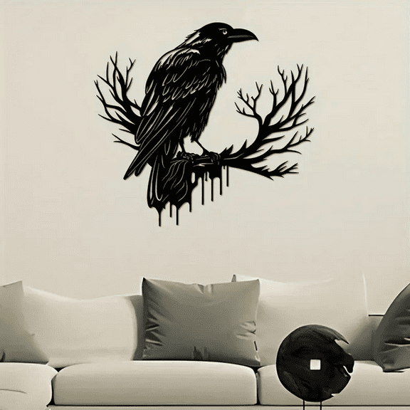 Crow Tree Metal Wall Art, Modern Iron Home Decor Sculpture