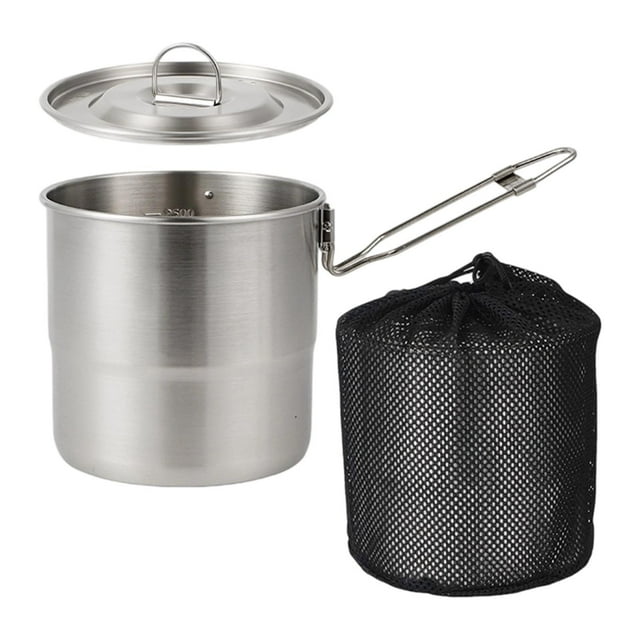 jinwen Pot de Cuisson de Camping Ustensiles de Cuisson Feu de Camp Acier Inoxydable 304 Léger avec Poignée Pot à Soupe de Camping pour Pique-Nique Randonnée Survie