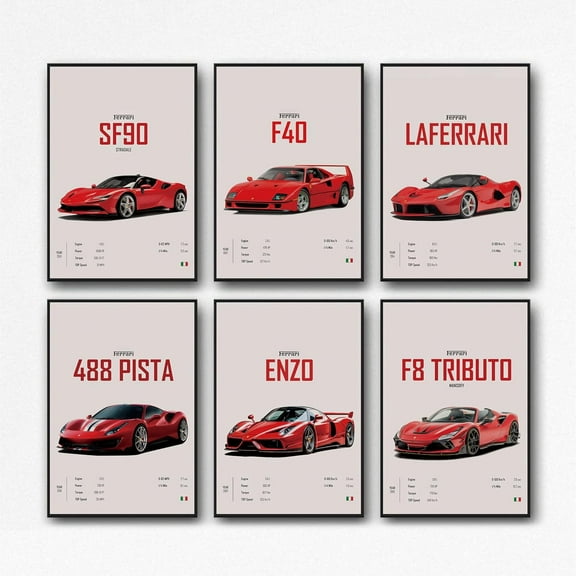 Ferrari Canvas Poster LaFerrari F40 Posters Racing Car Canvas Wall Art Vintage Super Car Poster For Boy's Bedroom Aesthetic Unframed 8x12 Inch