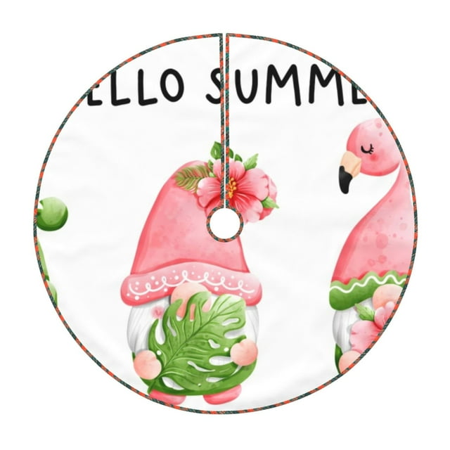 Fotbe Hello Summer Gnome Pattern Christmas Tree Skirt, Tree Skirts Plush Christmas Decorations, Christmas Tree Skirts Xmas Decorations Holiday Party Decor-36"