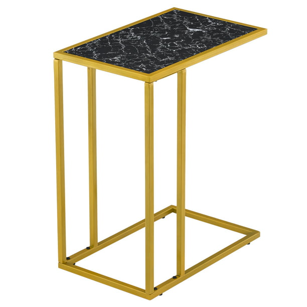 Black Marble Sticker Gold Legs, Black Marble Side Table With Gold Legs