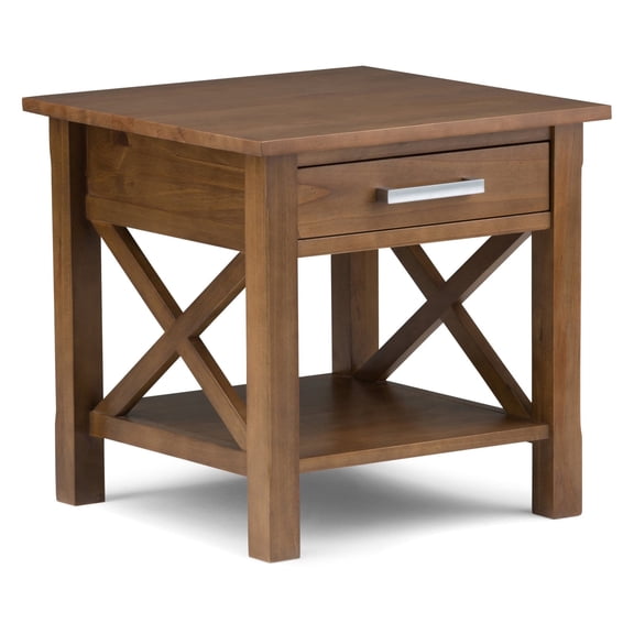 Kitchener 21 inch Wide Solid Wood Contemporary End Table in Medium Saddle Brown