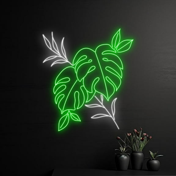 Handmadetneonsign Monstera Leaf Neon Light, Tropical Leaf Led Light, Green Leaf Neon Sign, Eco Leaf