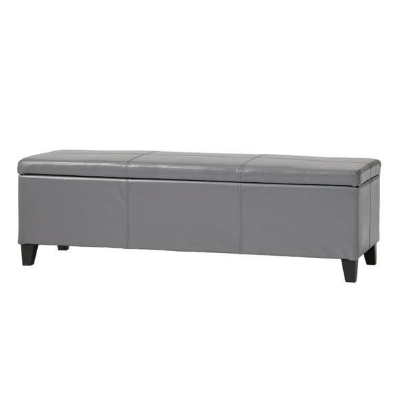 Noble House Lawrence Grey Faux Leather Storage Ottoman