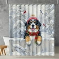 thumbnail image 2 of Playful Bernese Mountain Dog Welcomes Winter Snowy Day with Cardinal Bird Shower Curtain Berner Lover Gifts Waterproof Bathroom Bathtub Curtain - 12017, 2 of 5