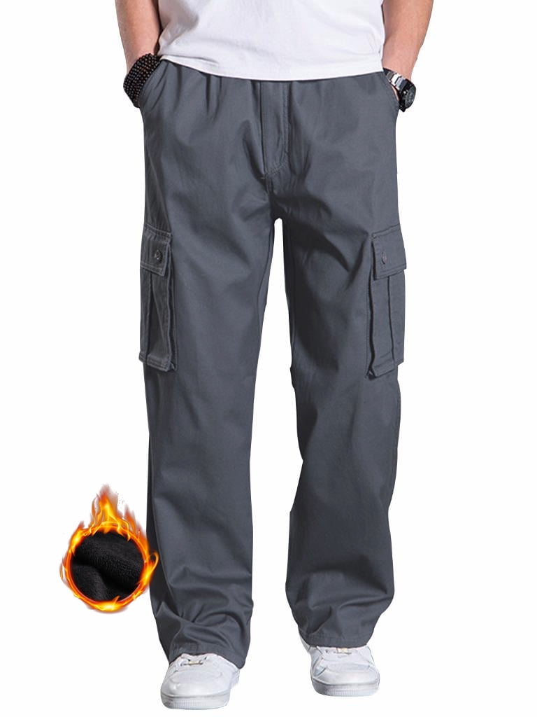 TRGPSG Men's Cargo Pants Multi-Pocket Casual Fleece Regular Work Pants ...
