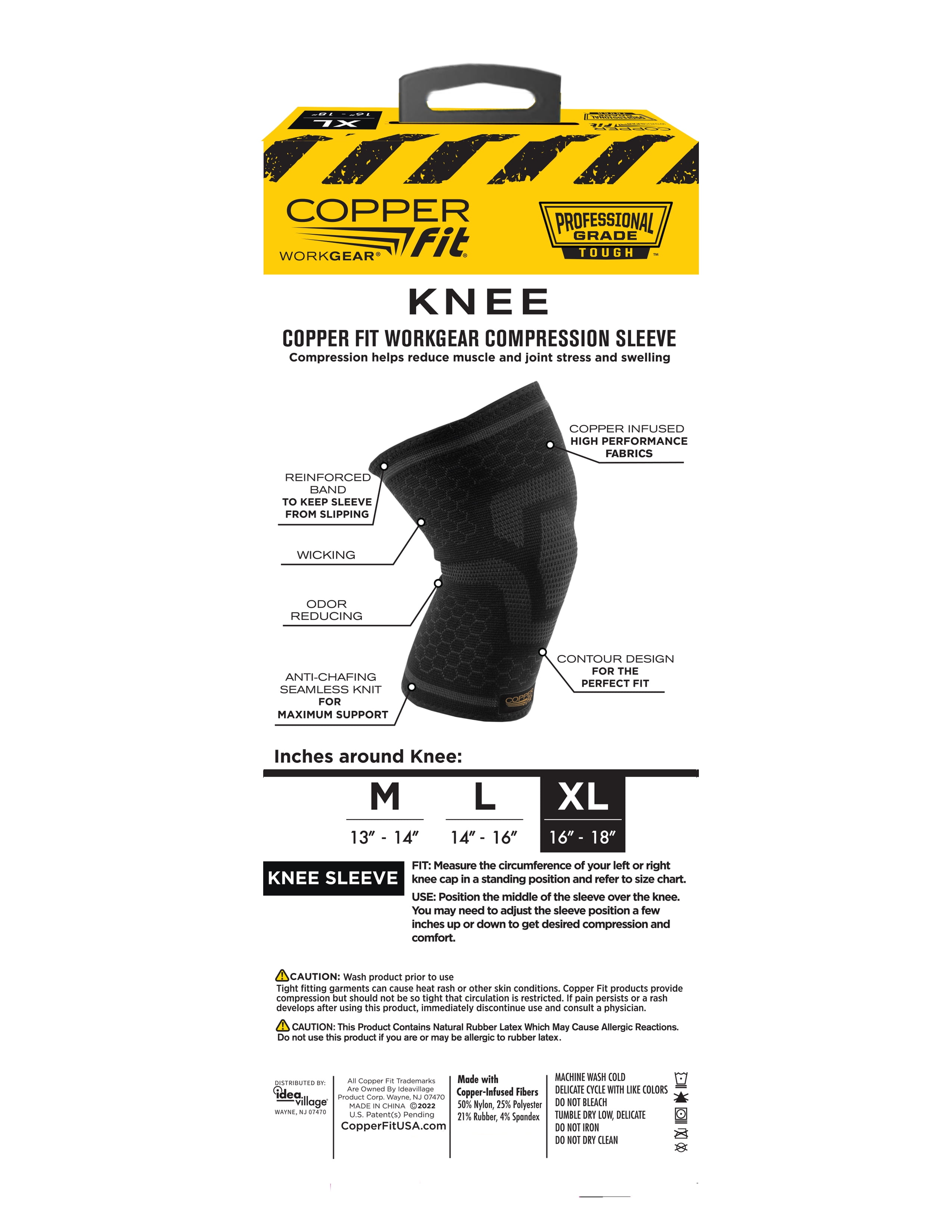 Copper Fit® Work Gear Knee Compression Sleeve, Relief and Recovery, Black, XL