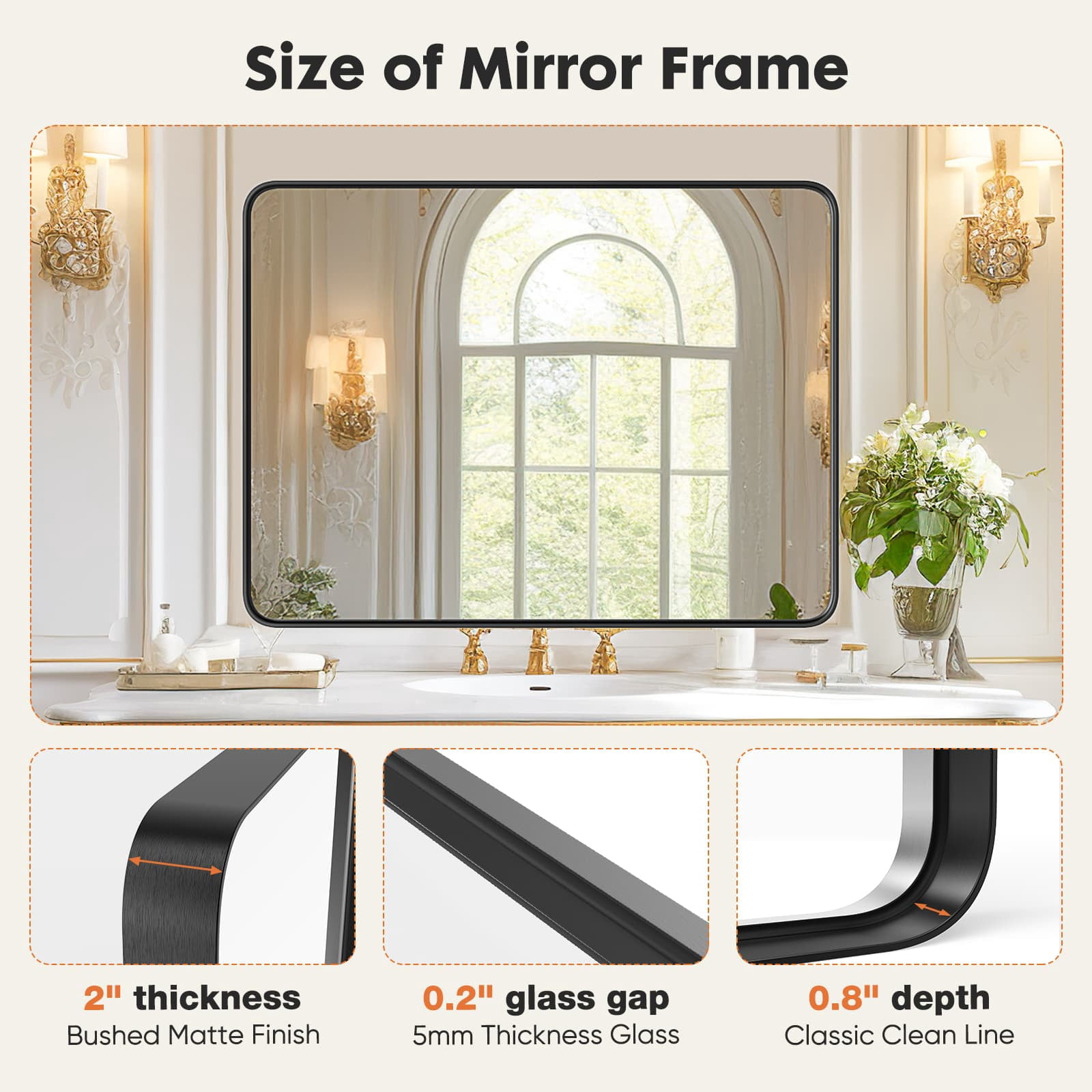 MAYEERTY 36"×24" Bathroom Vanity Mirror for Wall, Aluminum Alloy Framed Wall Mirror, Black