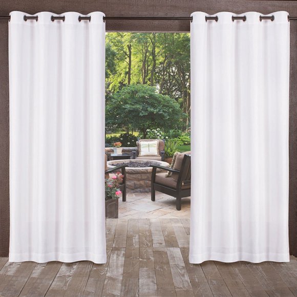 Exclusive Home Biscayne Indoor/Outdoor Two Tone Textured Grommet Top Curtain Panel, 54"x120", Winter White, Set of 2