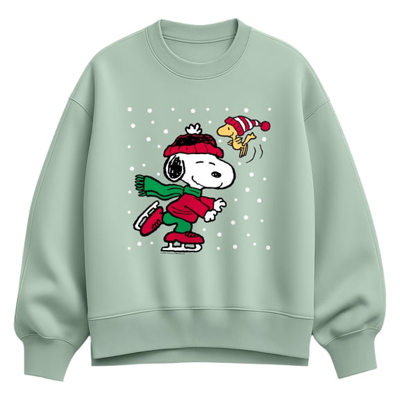 Peanuts - Snoopy & Woodstock Skating - Women's Oversized Fleece Crew Sweatshirt