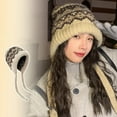 thumbnail image 4 of Toudaret Ladies Hat Auutmn Winter Beanie Warm Knit Hat Pile Cap Windproof Thick Ear Tie Pullover Gorro Bonnet, 4 of 8