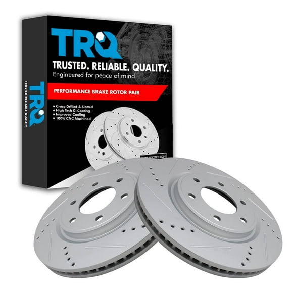 TRQ Front Performance Brake Rotors Set Premium G-Coated Cross Drilled & Slotted Fits Select 2008-2013 INFINITI QX56 2014-2022 QX80 2008-2022 Nissan Armada TITAN
