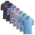 thumbnail image 2 of HAOYUNL Mens T-Shirt Dry Fit Ice Silk Floral Tees lapel Short-Sleeved Pullover Male Sports Athletic Undershirts T S-2XL, 2 of 9
