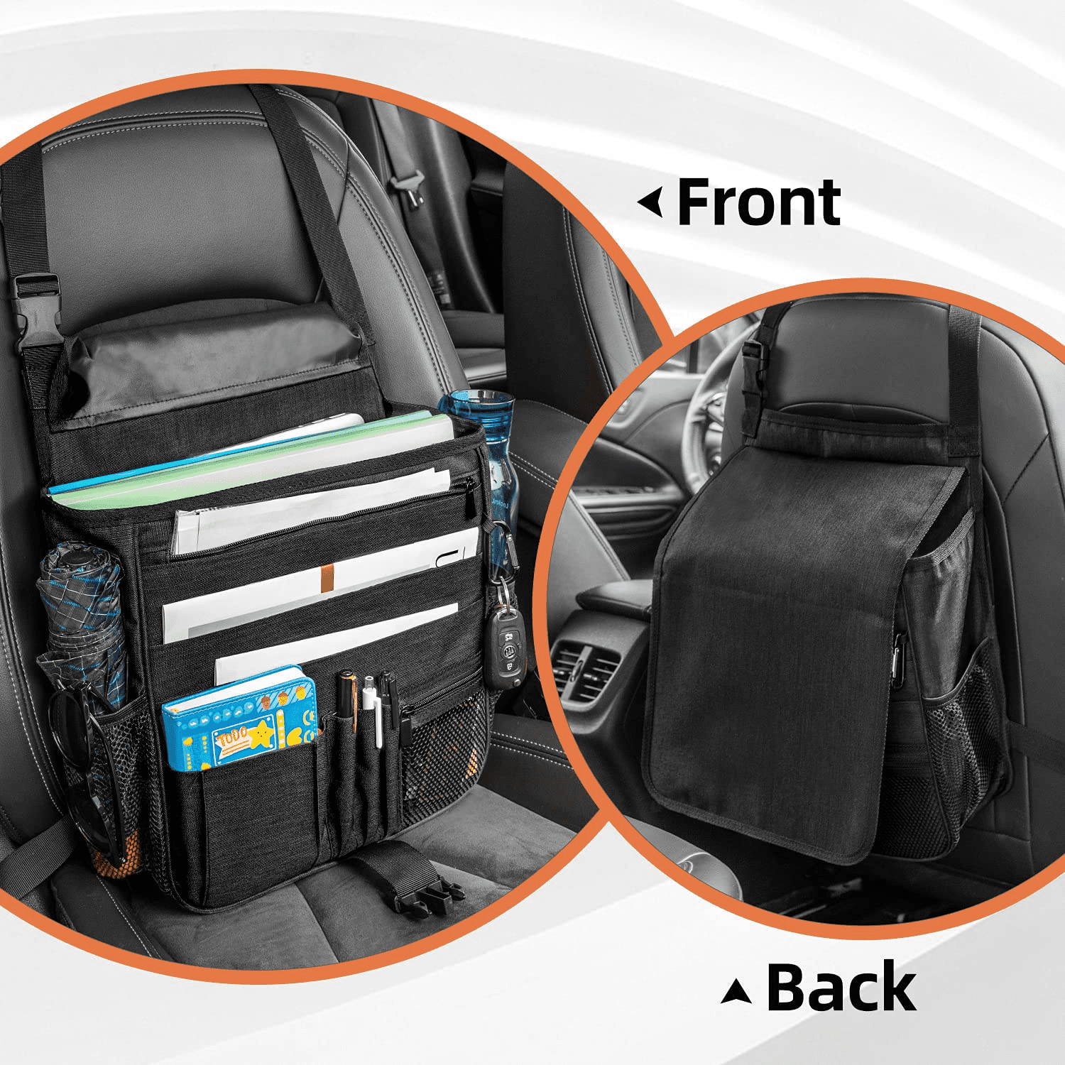 Car Front Seat Organizer with Laptop and Tablet Storage Pockets, Passenger  Seat Storage Car Organizer with Adjustable Shoulder Strap and Padded Sleeve  for Laptop, Office file, Black 